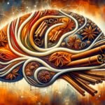 An artistic interpretation of the nootropic benefits of cinnamon, featuring warm, spicy colors and visual elements such as cinnamon sticks intertwined.