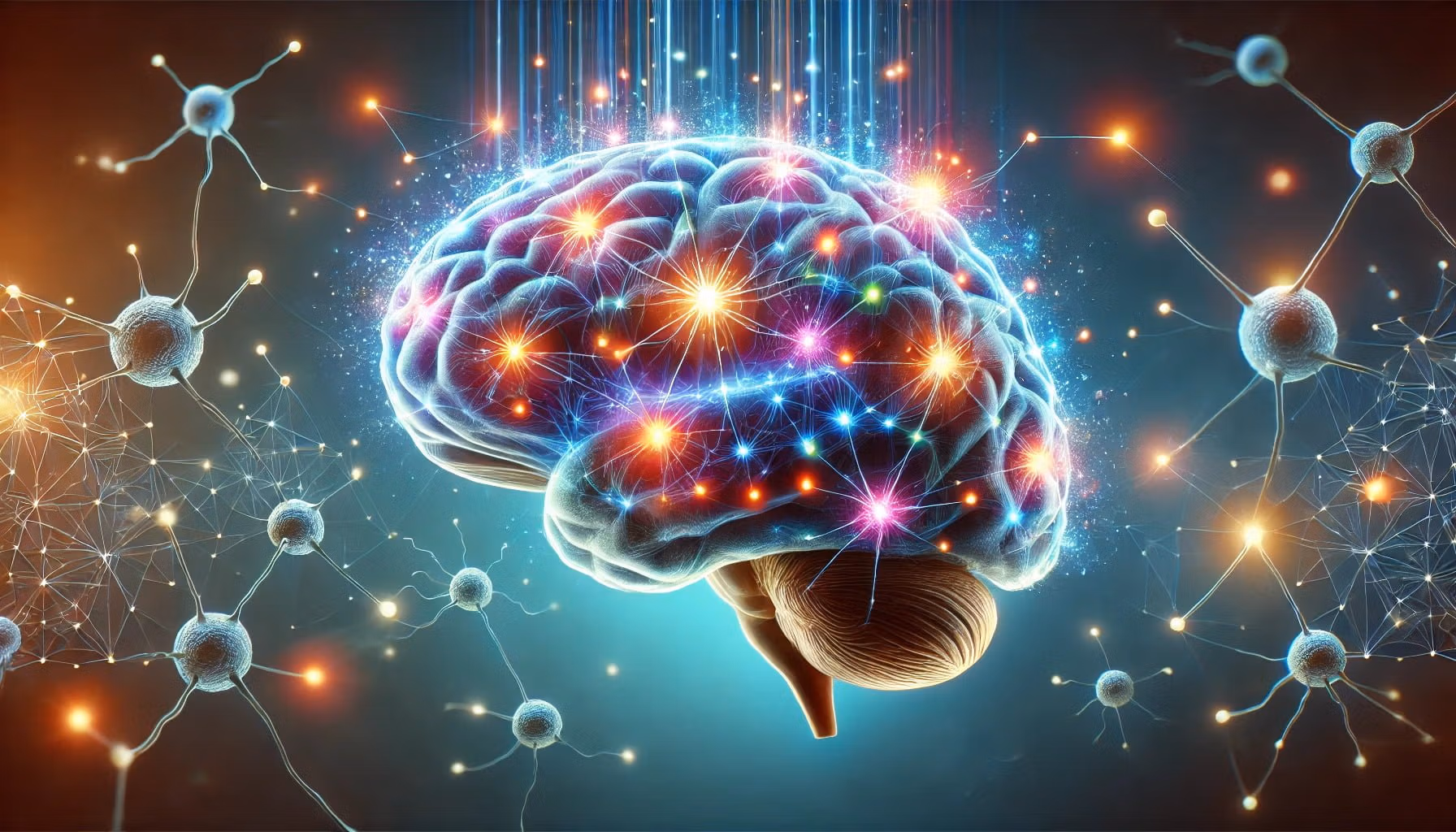 A photorealistic image of the brain's neurotransmitters being enhanced by nootropics.