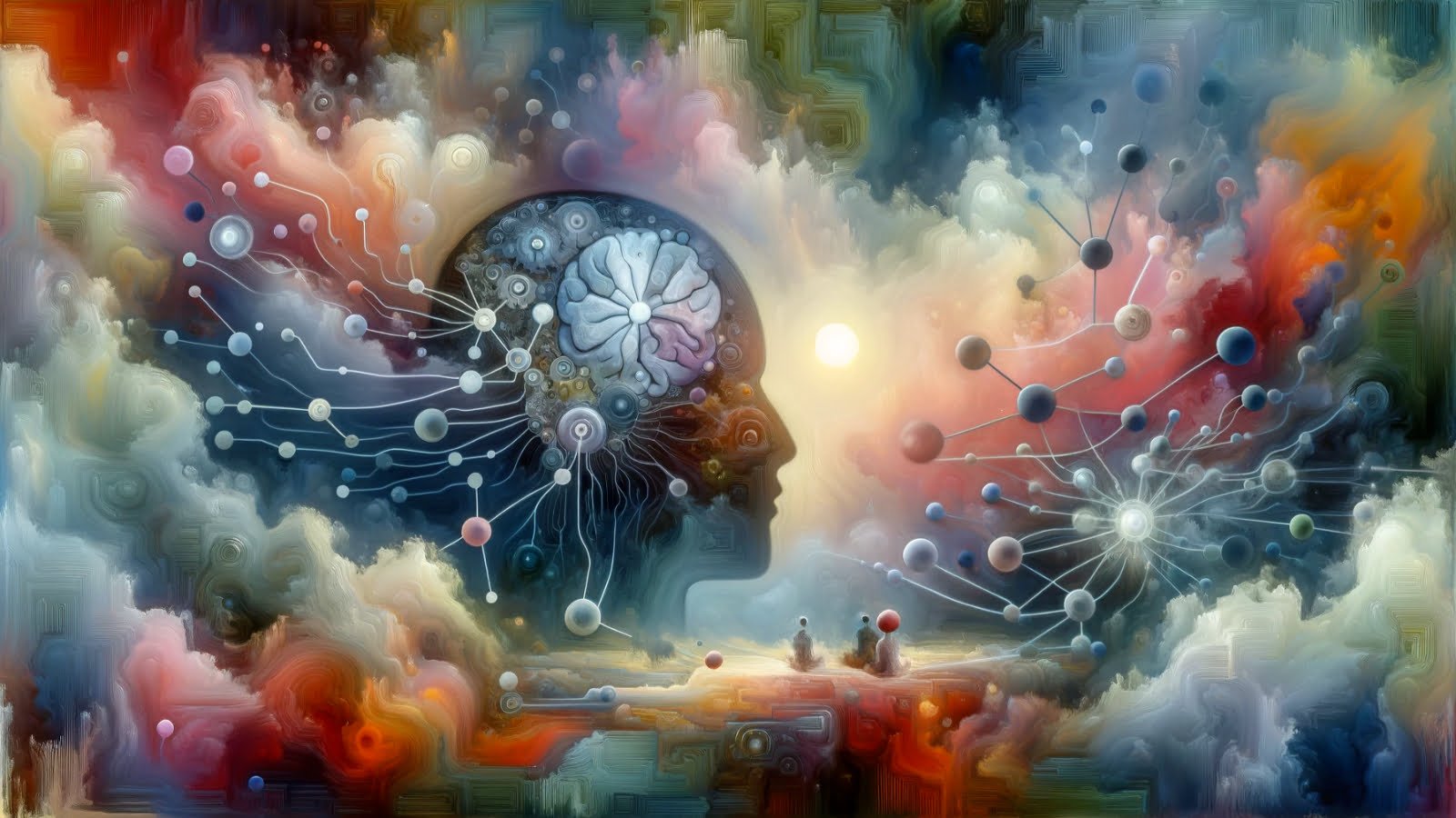 An abstract representation of Flmodafinil's nootropic benefits and potential side effects on neural connections.