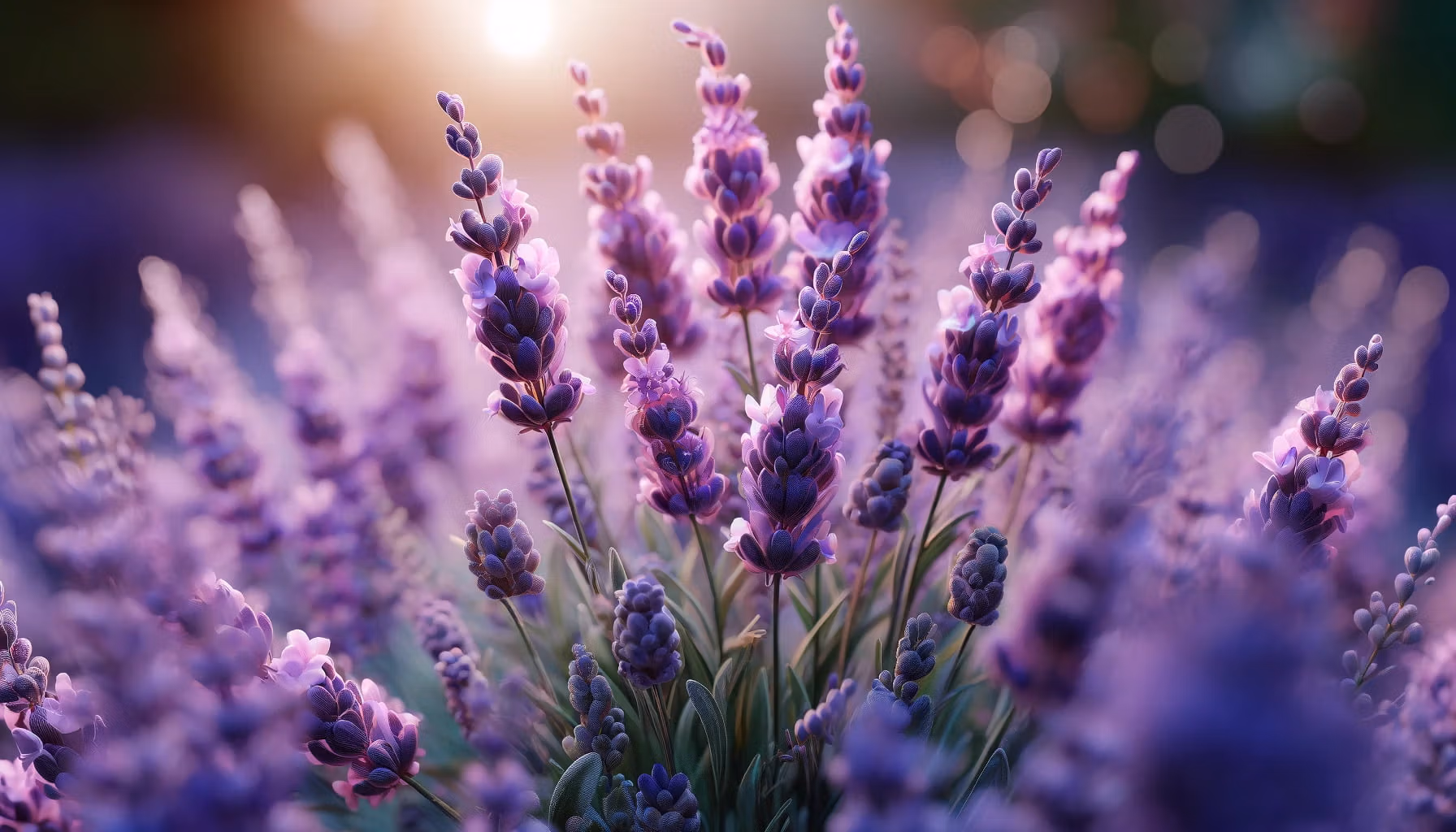 A photorealistic image of lavender flowers in full bloom.