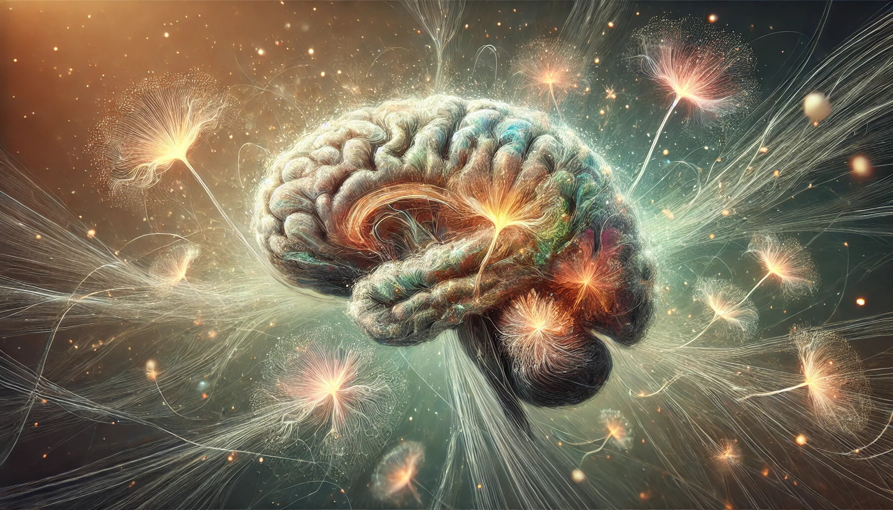 A depiction of neurotransmitters being impacted by lions mane mushroom supplements.