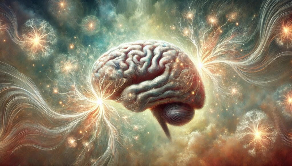 A depiction of the nootropic effects of lions mane mushroom on the brain.