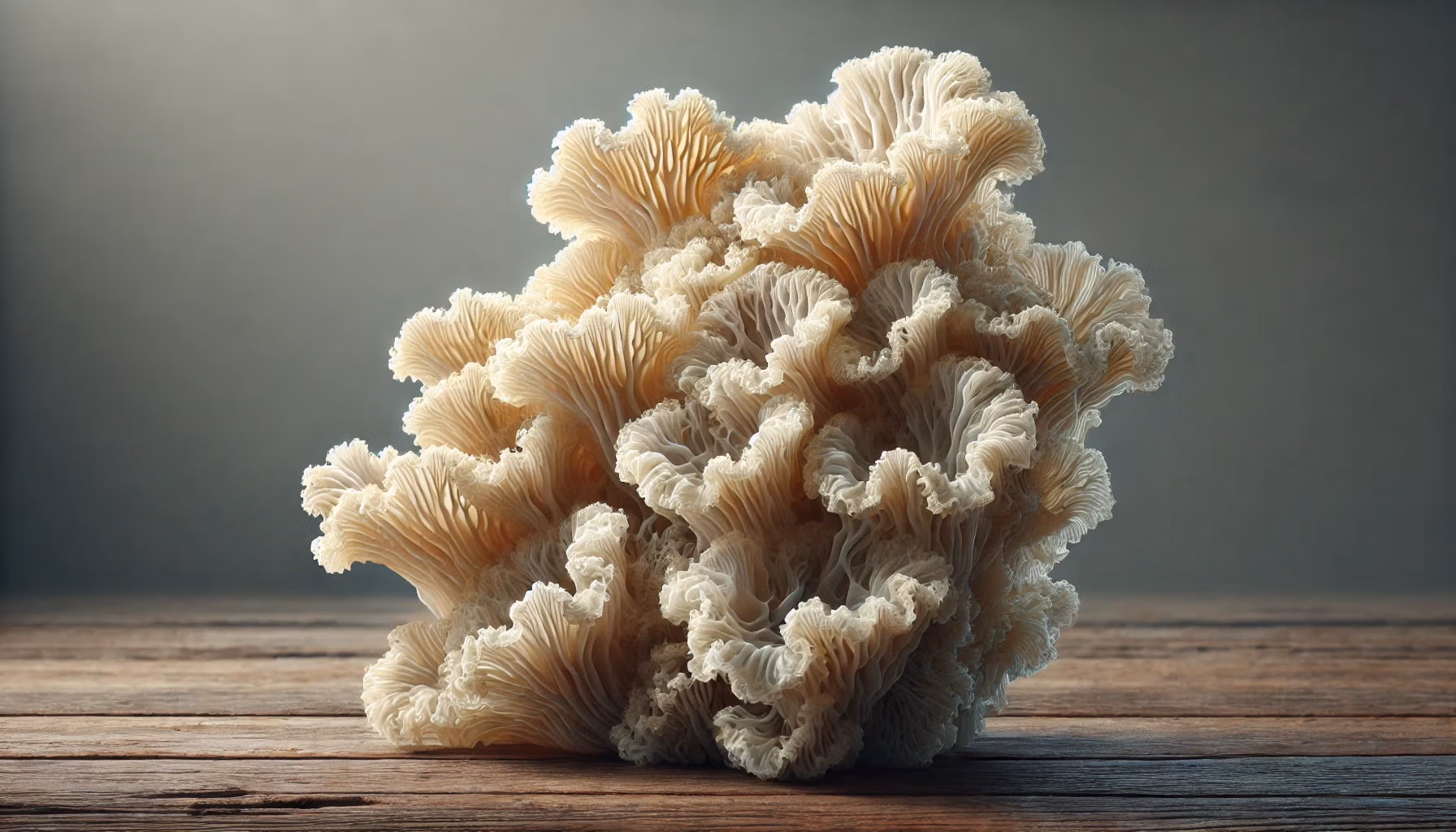 Tremella fuciformis natural nootropic white fungus on a table.