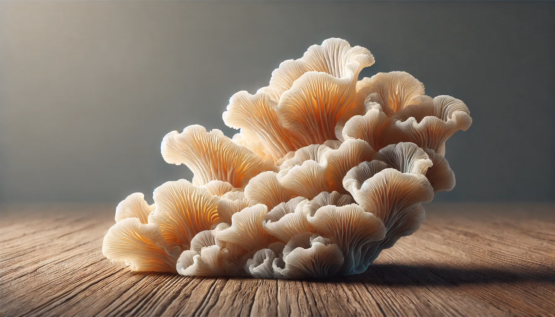 A Tremella fuciformis fungus on a table.