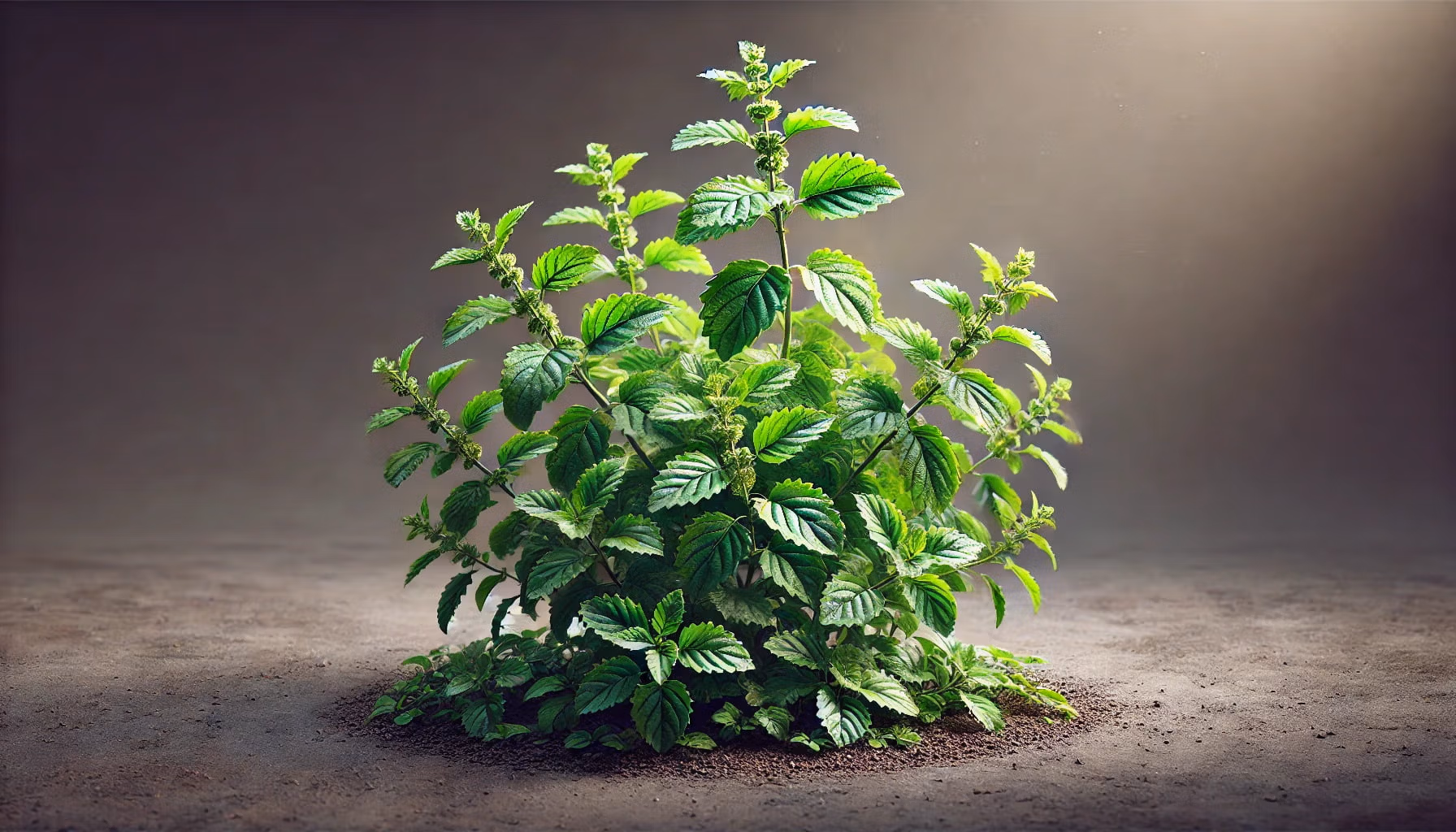 Tulsi (Holy Basil) growing in a lit up room.