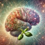 Interpretation of a brain featuring its neural connections enhanced by holy basil (Ocimum sanctum).