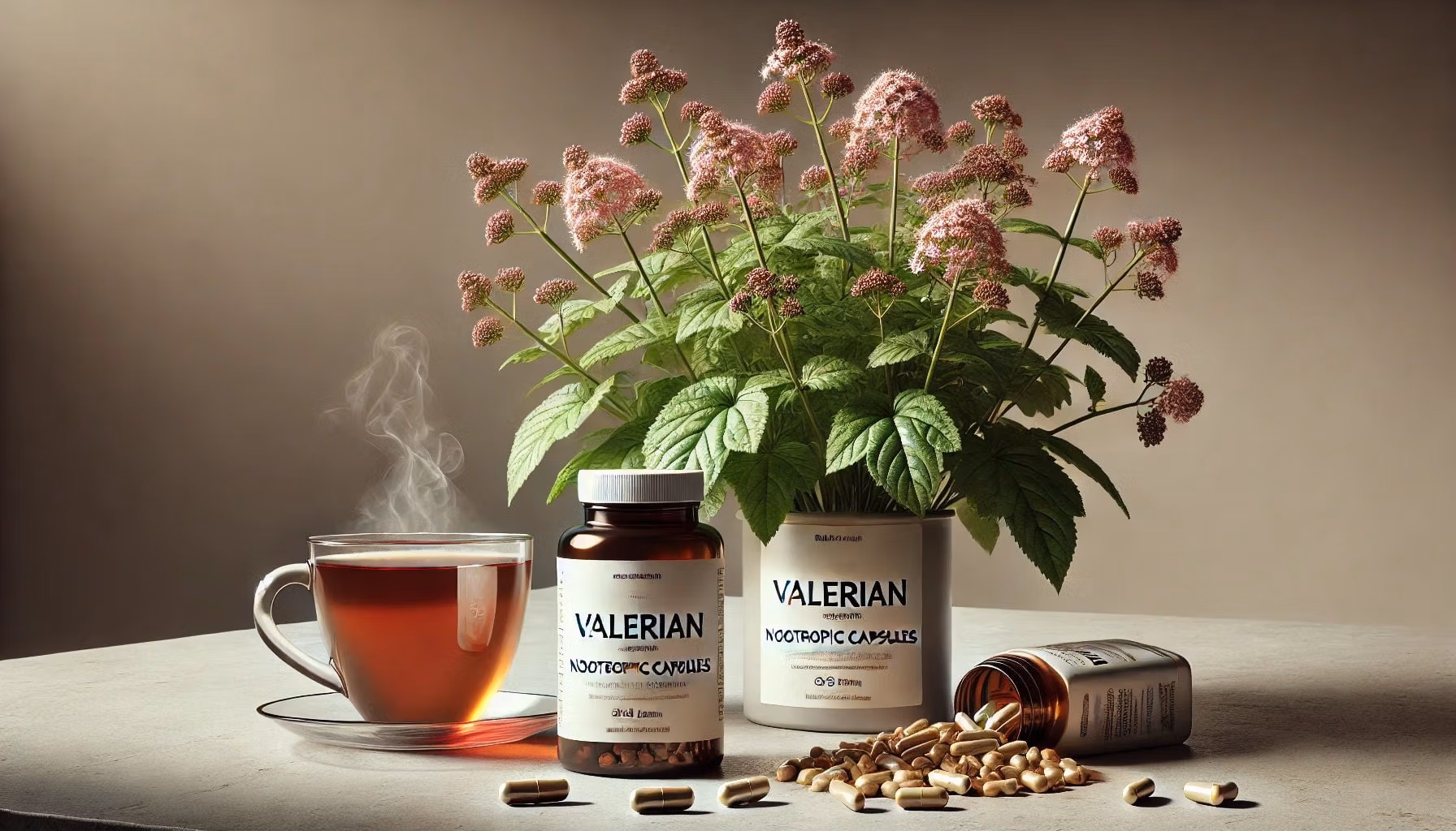 Valerian nootropic compound as a plant, tea, and capsules.