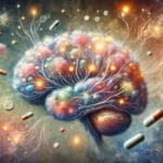 An artistic depiction of the brain being enhanced by nootropics brought online.